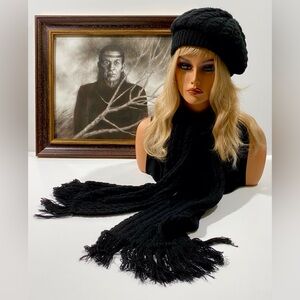Aris black knit scarf and matching hat